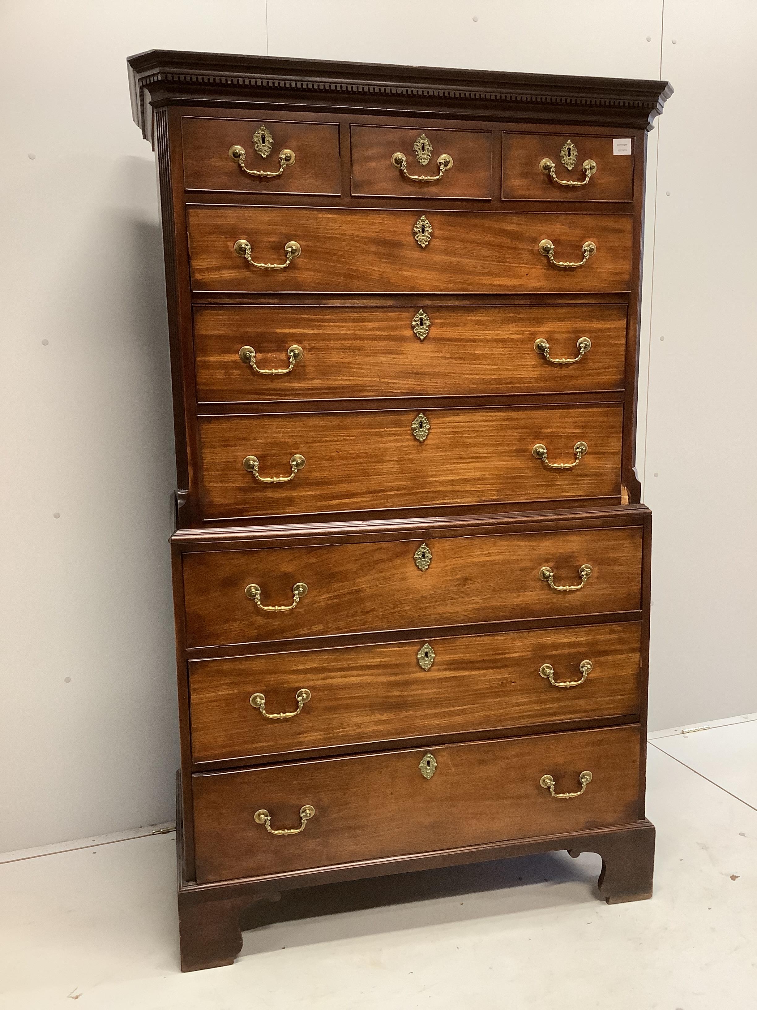 A George III mahogany chest on chest, width 110cm, depth 58cm, height 183cm